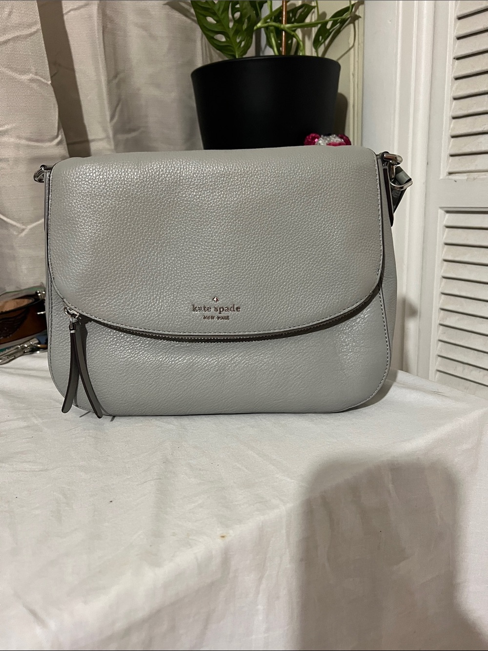 kate spade Light Gray Pebbled Leather Crossbody Bag